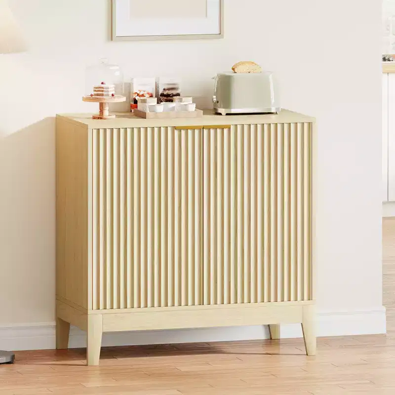 COZONY 32 Fluted Cabinet with 2 Doors & Adjustable Shelves, Mid Century Modern Sideboard Buffet Storage