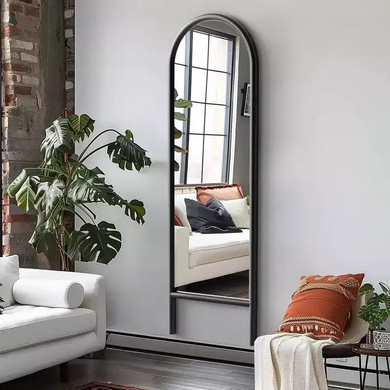 MAYEERTY Full-Length Mirror Solid Wood Ladder Arch Black 64x21x1in No Stand