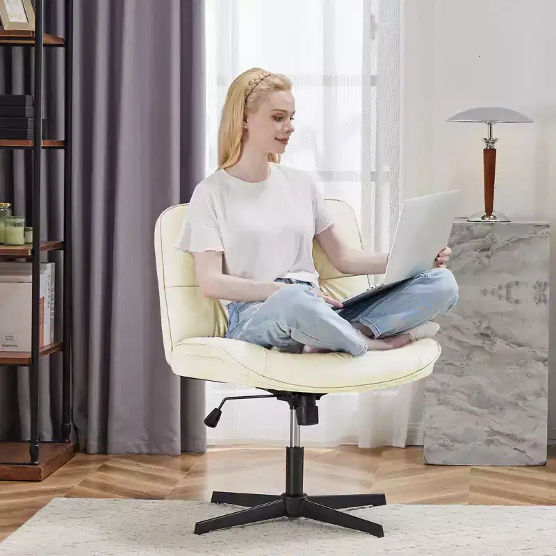 Modern Criss Cross Chair, Armless Design with Extra-Wide Seat, Height-Adjustable Swivel for Study and Reading Room