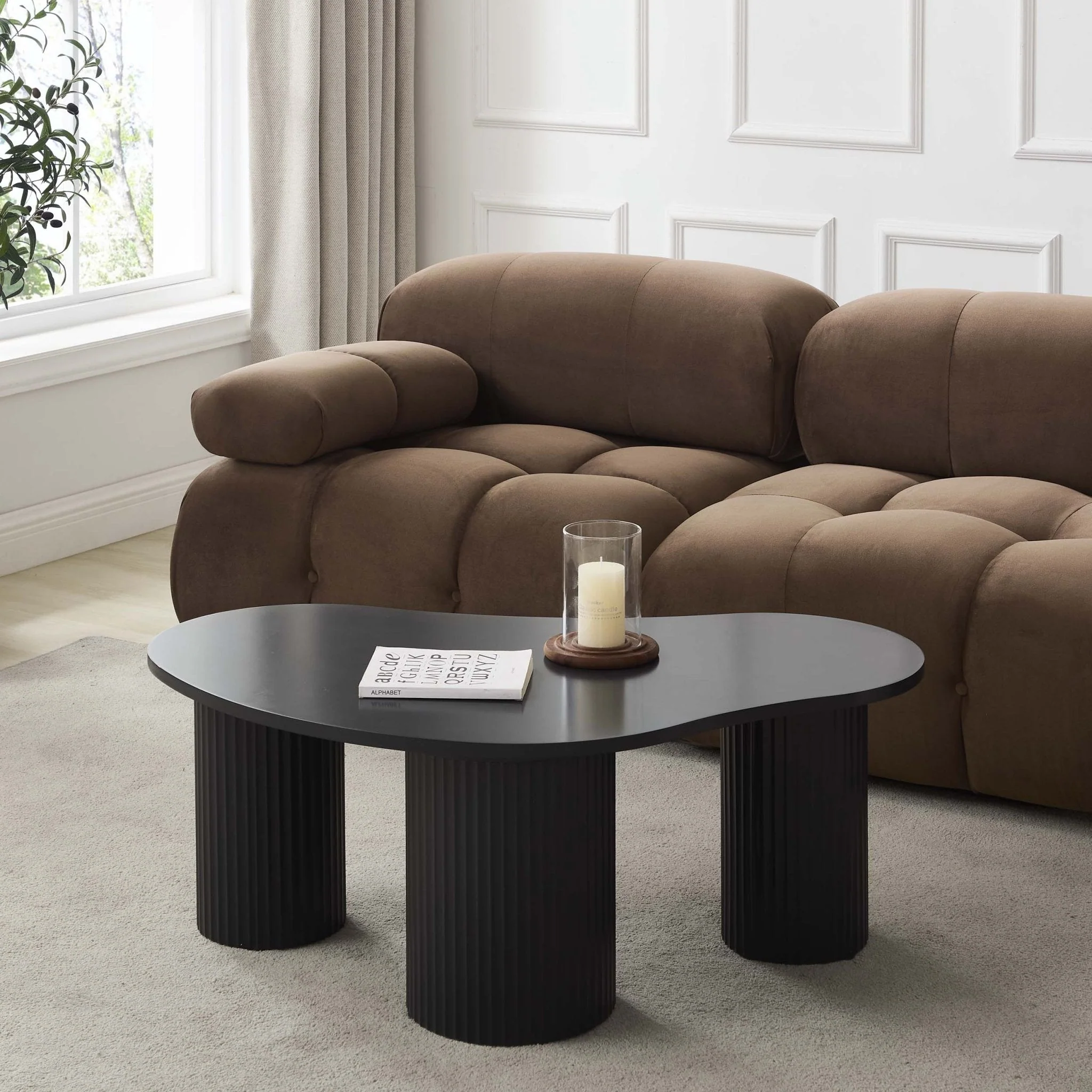 Contemporary Black Painted Coffee Table with Irregular Shape for Living Room