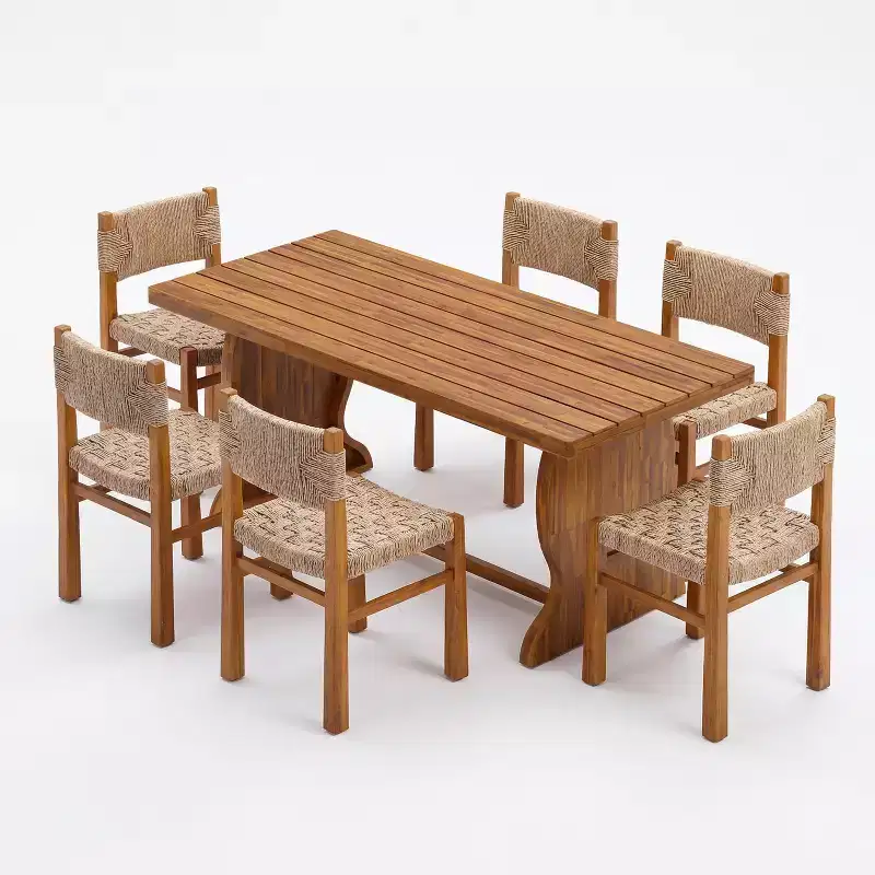 Christopher Knight Home Riccardo Farmhouse 5 Piece Acacia Wood Dining Set with Wicker and Slatted Design