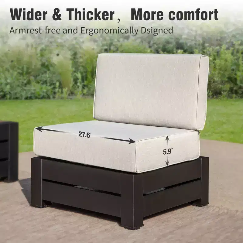 Captiva Designs Outdoor Patio Modular Sectional Sofa Conversation Set with Deep Cushions and Wood Grain Table