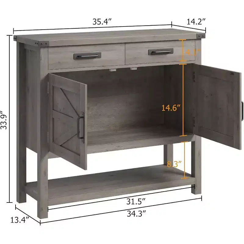 Farmhouse Style Console Table with Storage, 2-Door Cabinet & 2 Drawers, Multi-Functional Buffet Table for Entryway, Kitchen, Living Room