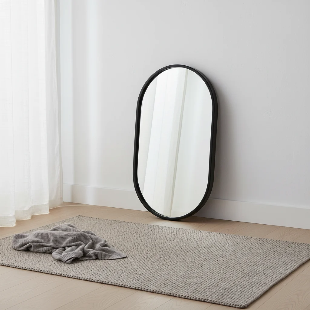 Oval Vanity Decorative Wall Mirror Modern Satin Black Iron Frame 20 Wide for Bathroom Bedroom Living Room Entryway
