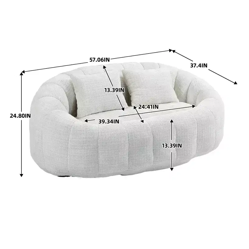 GDFStudio Anna Chenille Tufted 57.06 W Bean Bag Sofa with 2 Pillows