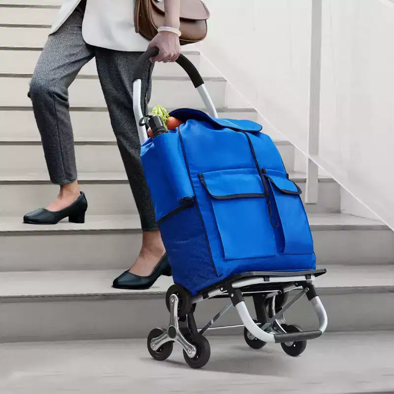 Stair Climber Trolley Dolly, 36L Folding Shopping Cart, Grocery Cart Trolley Laundry Stair Climbing Handcart with 6 Wheels & Oxford Cloth Bag