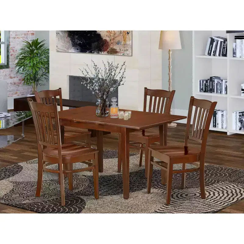 HomeStock 5-Pc Mahogany Finish Solid Wood Top-Rectangular Dining Room Set with Leaf-Seats 4