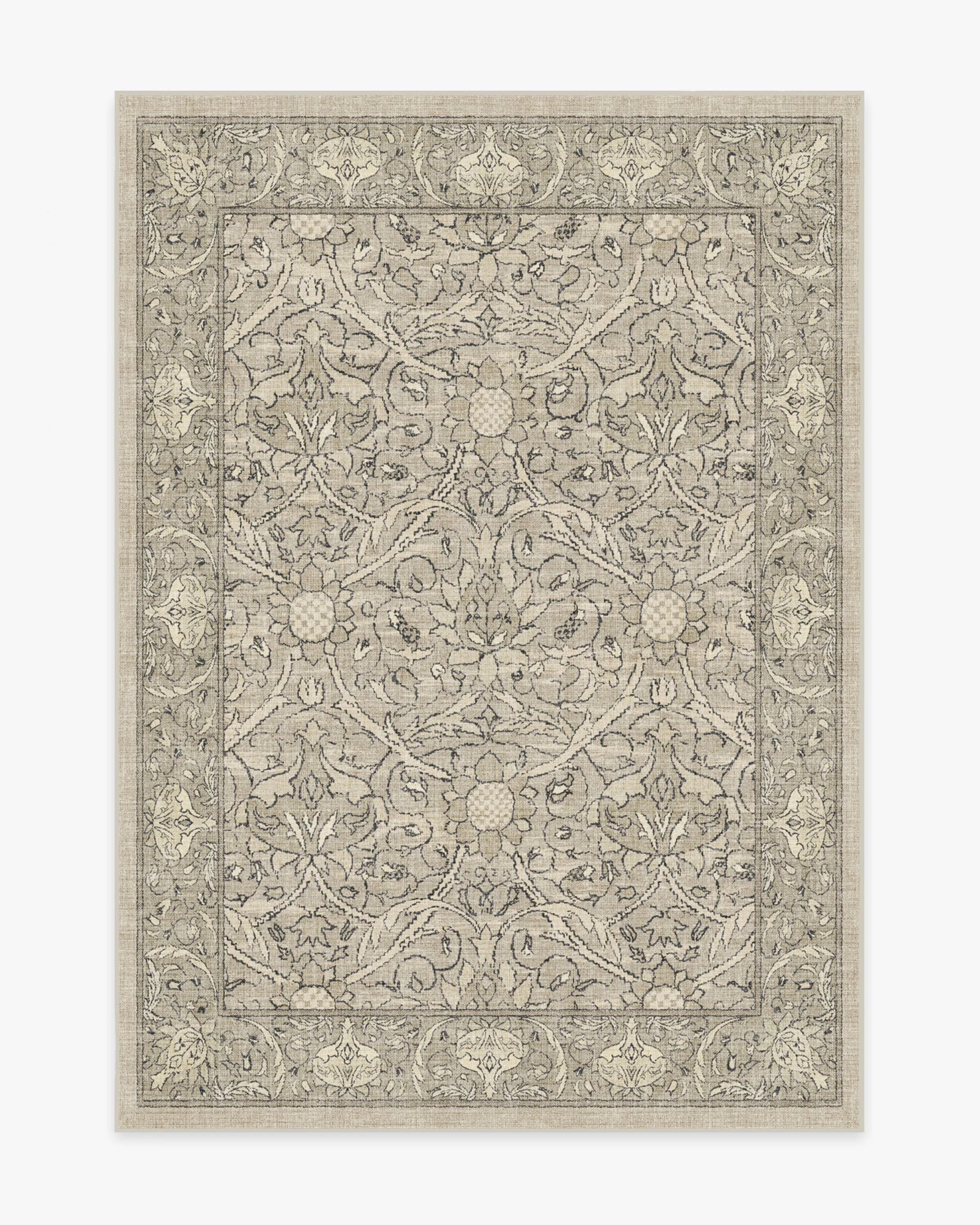 British Traditional Flatwoven Rug with Washable Natural Stone Botanical Vine Design for Living Room & Study