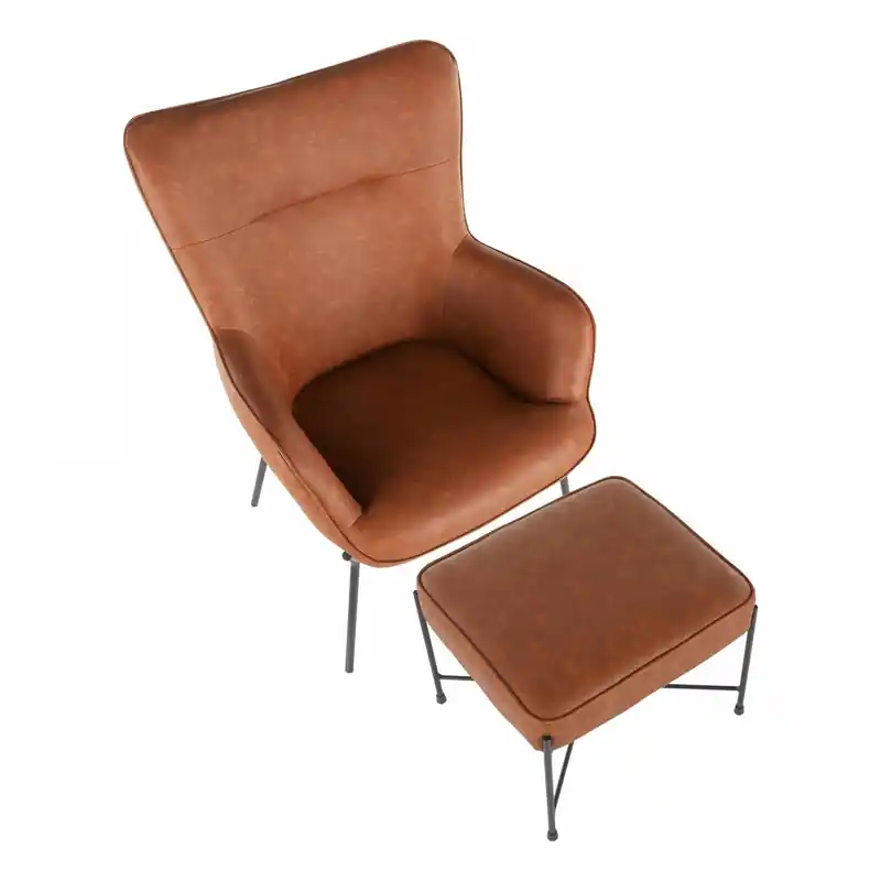 Faux Leather Industrial Accent Lounge Chair and Ottoman - Camel