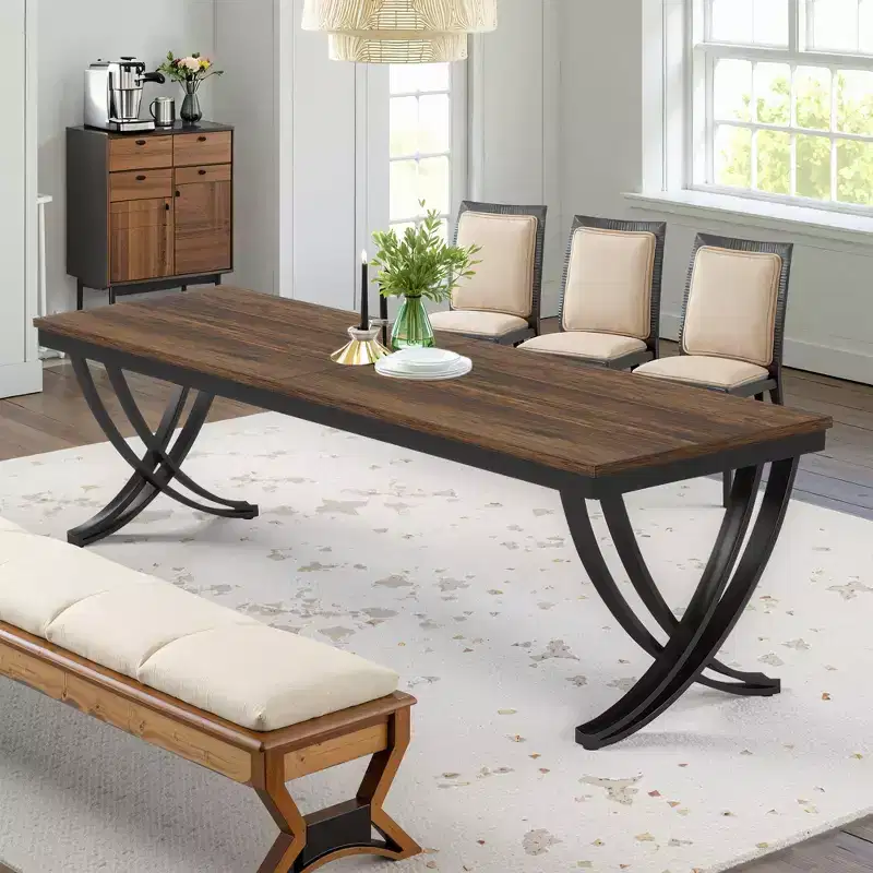 MAYEERTY 78 Rectangular Industrial Dining Table, 6-8 Seater, Heavy-Duty Metal Legs