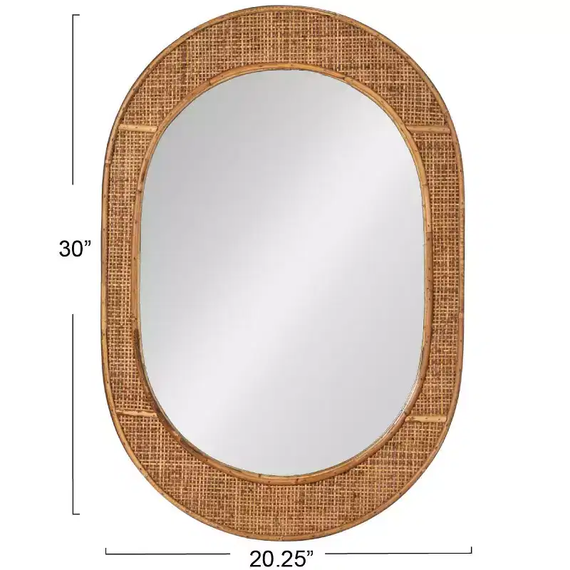 Storied Home Oval Bamboo and Rattan Framed Wall Mirror, Natural