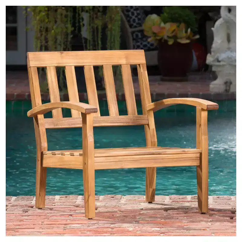 Peyton 4pk Acacia Wood Patio Club Chairs w/ Cushions - Beige - Christopher Knight Home