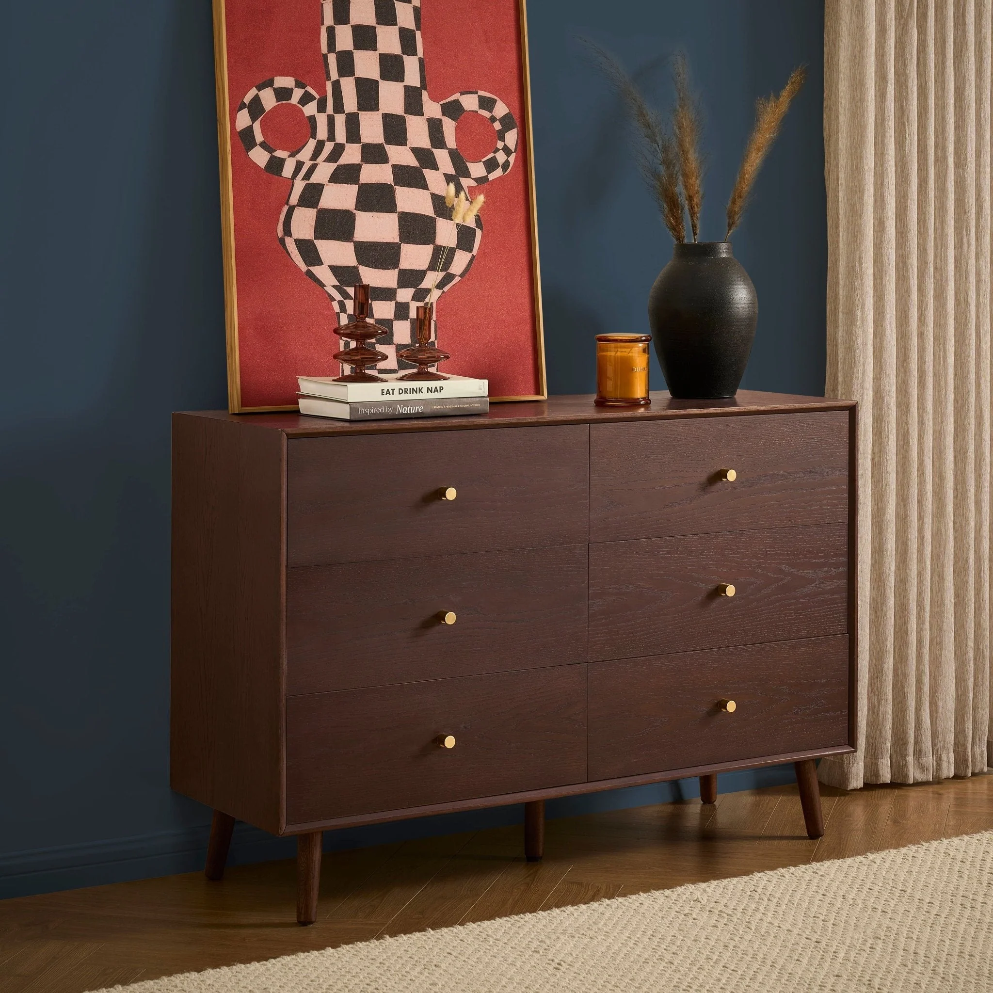 Oak 6 Drawer Chest - Walnut