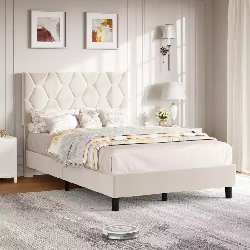 Upholstered Platform Bed Frame with Adjustable Headboard  Heavy-Duty, Noise-Free, No Box Spring Needed
