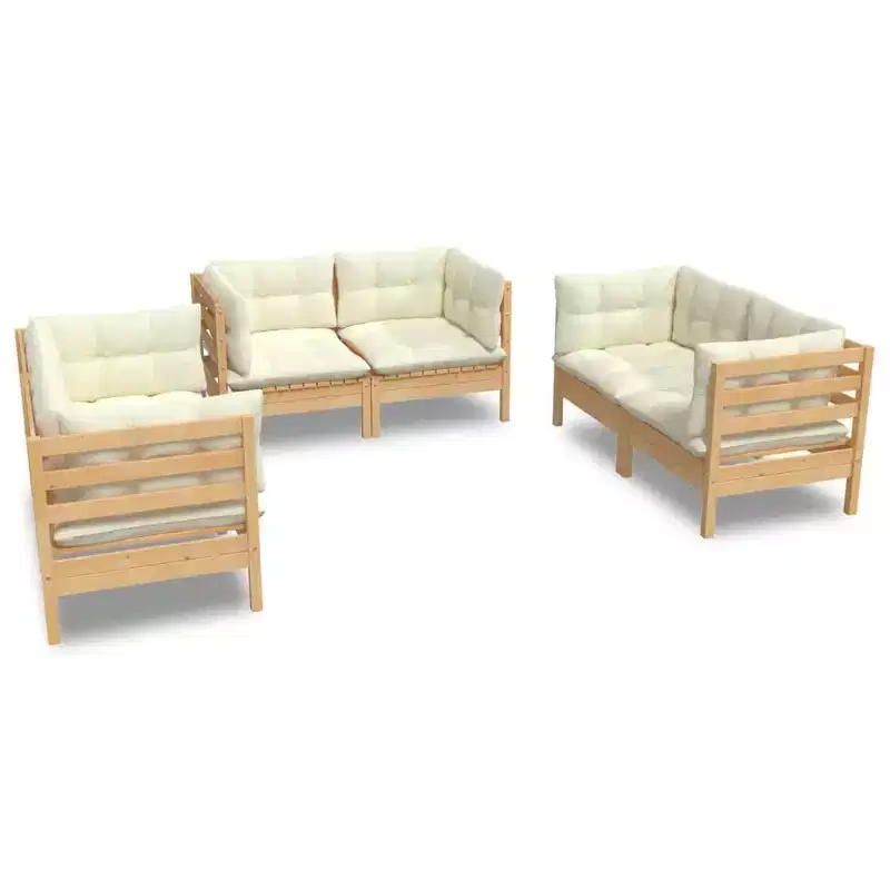 vidaXL Solid Pinewood Patio Lounge Set 6 Piece with Cushions Multi Colors