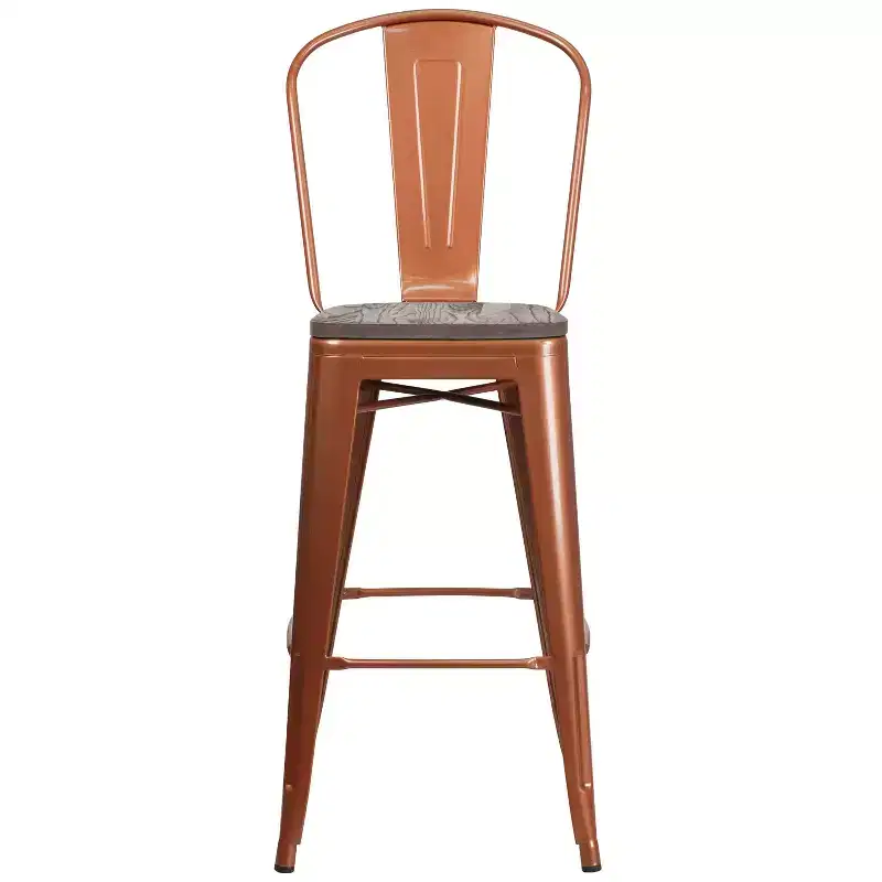 Flash Furniture 30 High Metal Barstool with Back and Wood Seat