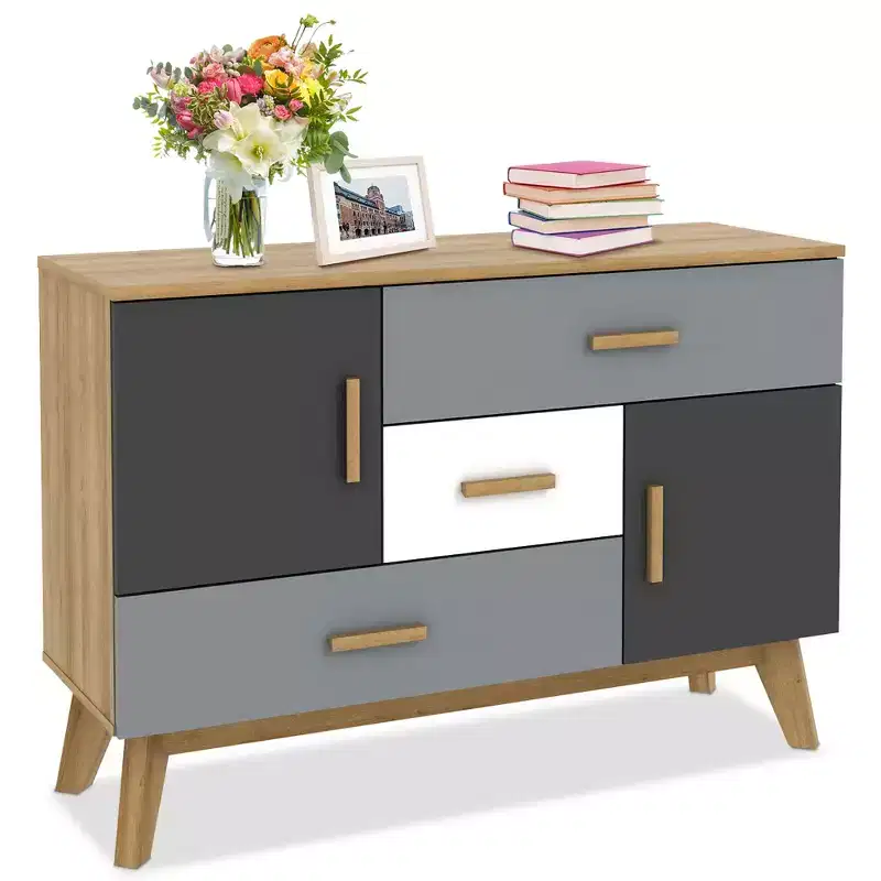 Costway Free-standing Storage Cabinet Modern Floor Cabinet w/2 Doors & 3 Drawers