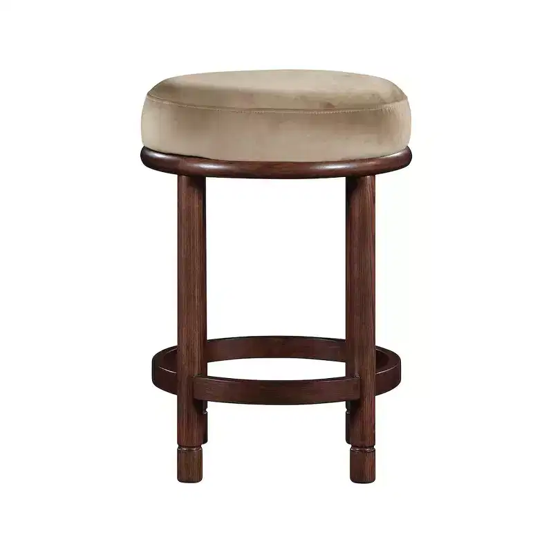 Beige Velvet Counter Stool, Walnut Brown Ash Wood Legs