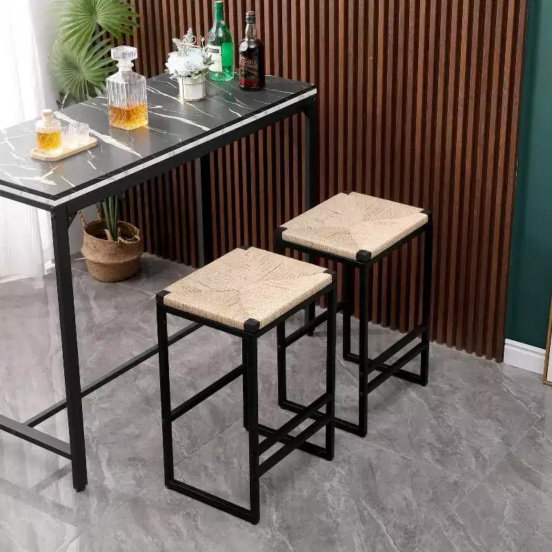 MAYEERTY Set of 2 Backless Bar Stools Paper Rope Woven for Kitchen Home