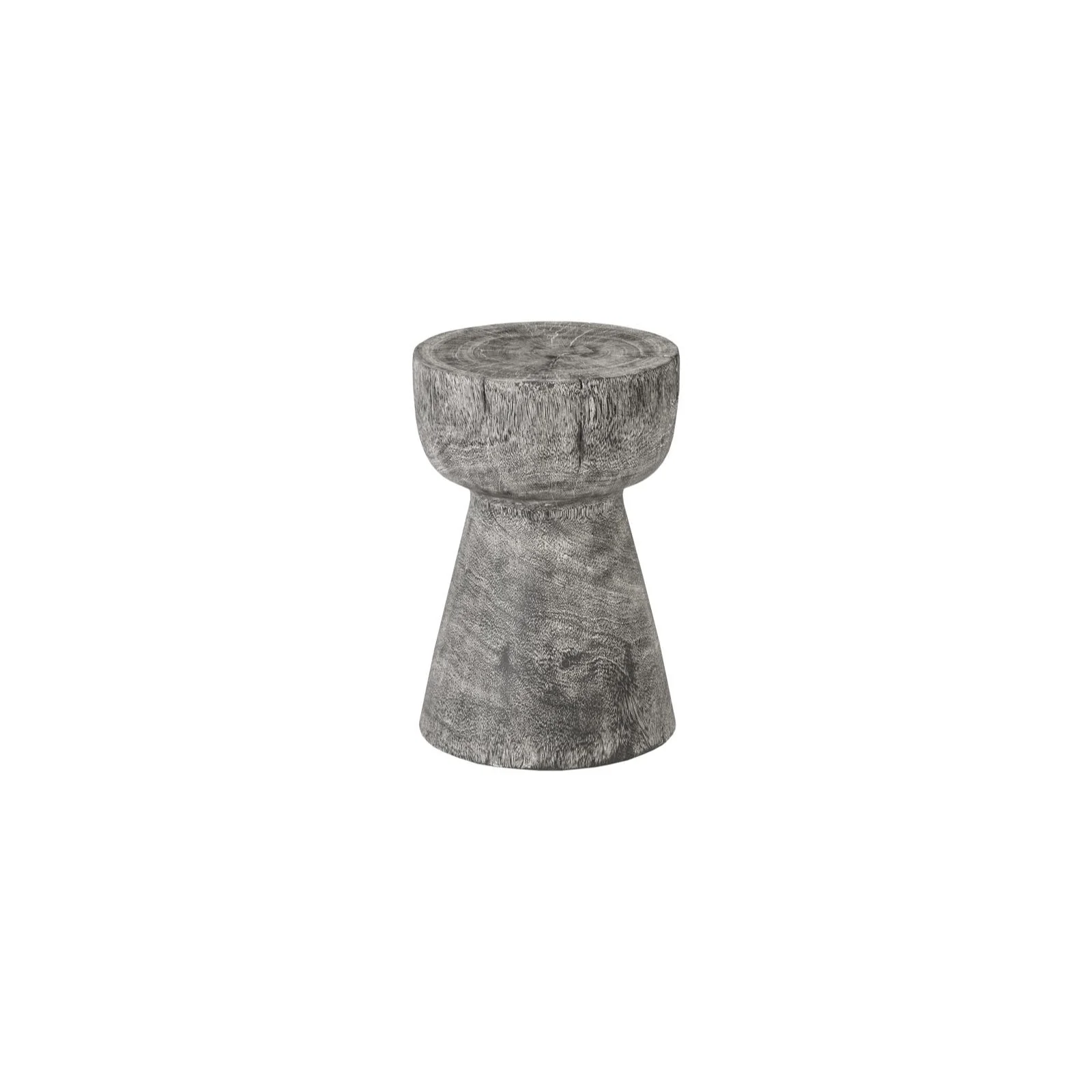 Curved Gray Stone Mango Wood Thin Accent Stool