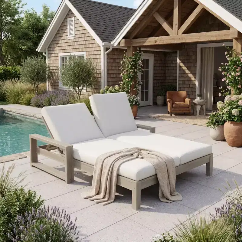 Polibi Double Outdoor Lounge Chair with 5-Position Adjustable Backrest