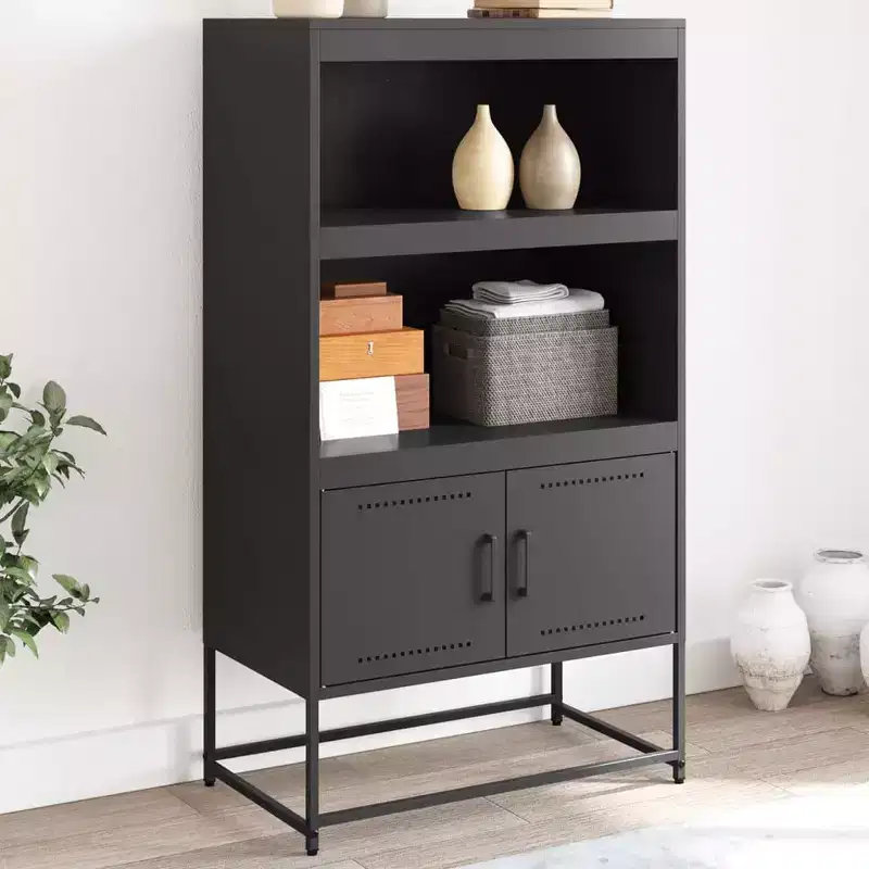 vidaXL Highboard Black Steel 27.0x15.2x48.6 in Highboard Rectangular