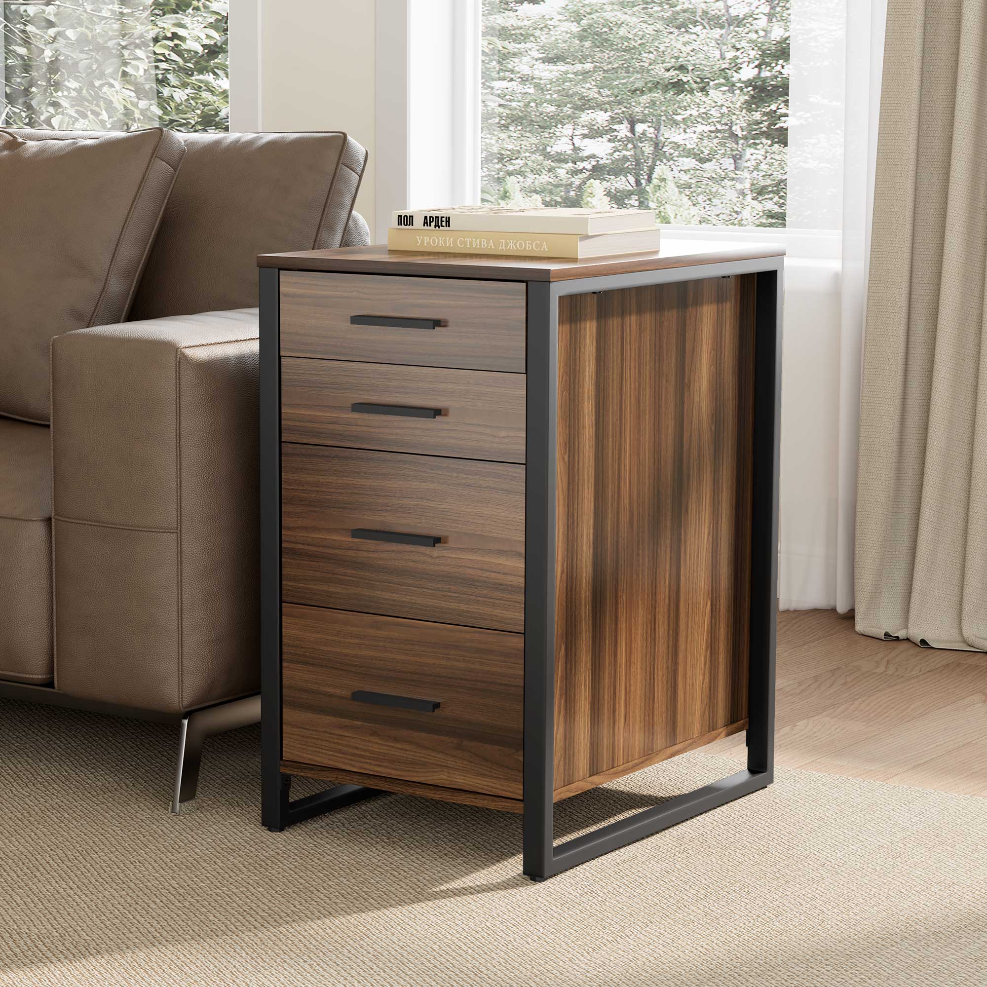 28'' Four-Drawer File Storage Cabinet, Walnut