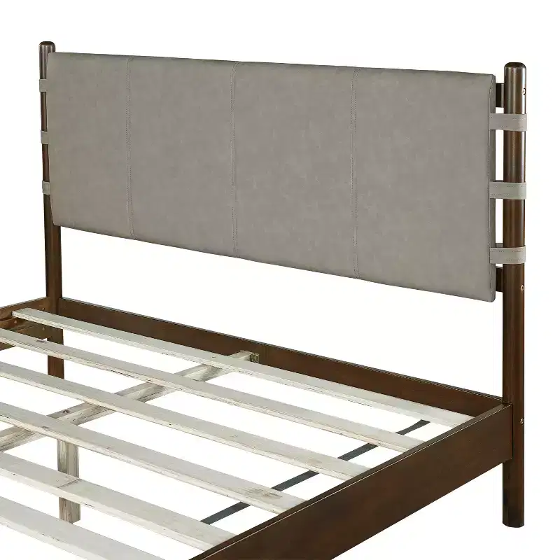 Christopher Knight Home Evelyn Mid-Century Modern Rubberwood Bed with Upholstered Headboard