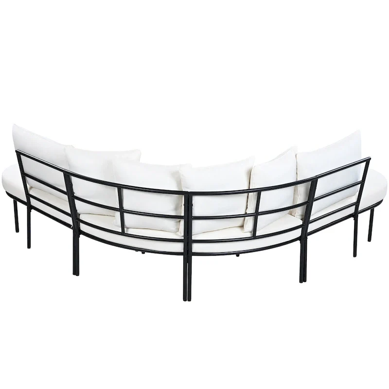 Iron Curved Sectional Sofa Set with Table and Cushions