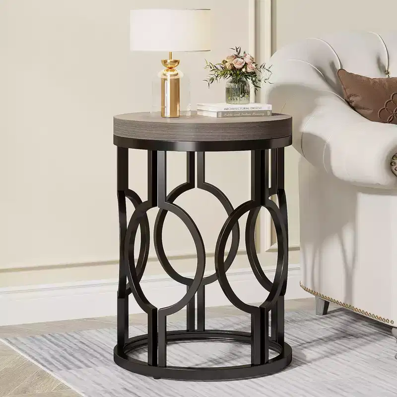 Tribesigns Round End Table with Metal Hollow Frame