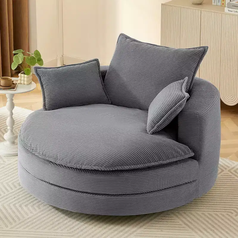 360 Swivel Barrel Chair with Dual-Layer Cushion Design