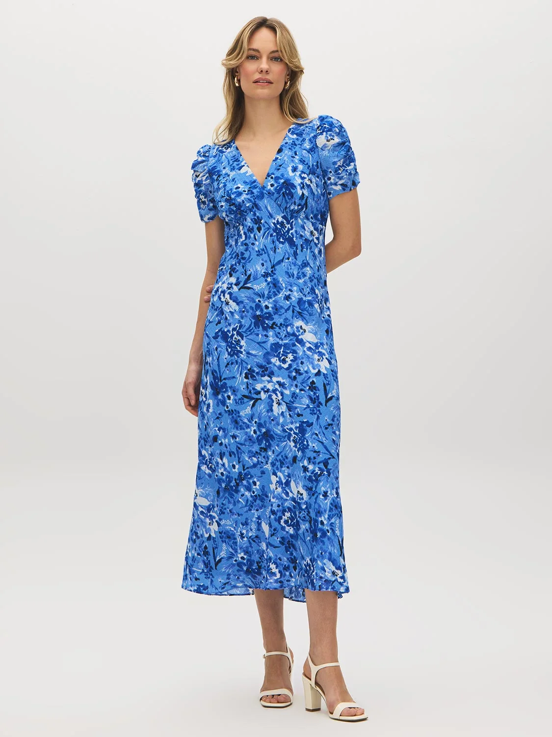 Textured Floral Print Midi Dress