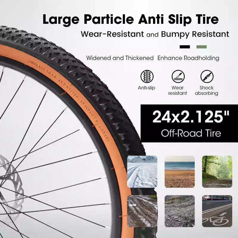 Mountain Bike 24 Inch Wheels, 21-Speed Mens Womens Trail Commuter City Mountain Bike High Carbon Steel Frame Disc Brakes