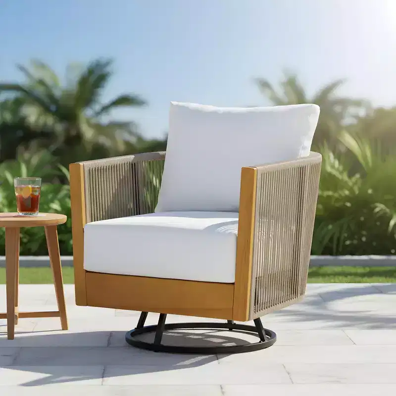 Christopher Knight Home Lucian Modern Patio Acacia Wood Handwoven Rope 360 Swivel Chair