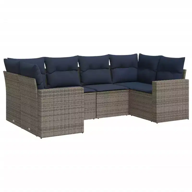 vidaXL 6 Piece Patio Sofa Set with Cushions Black Poly Rattan - Black and Blue
