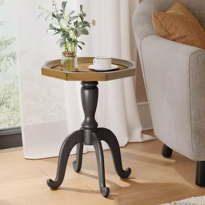French Country Faux Wood Accent Table with Octagonal Top