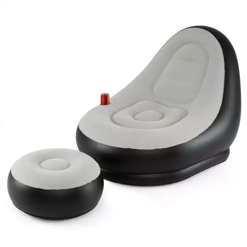 Costway Inflatable Lounge Sofa with Ottoman, Portable Air Sofa for Adults with Flocked Surface