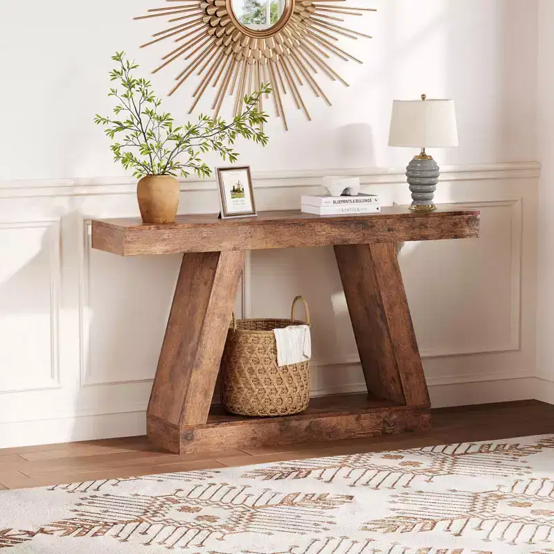 55 Inch Narrow Console Table - 2-Tier Entryway Sofa Table for Hallway, Living Room, Foyer, Office - Slim Behind Couch Side Table