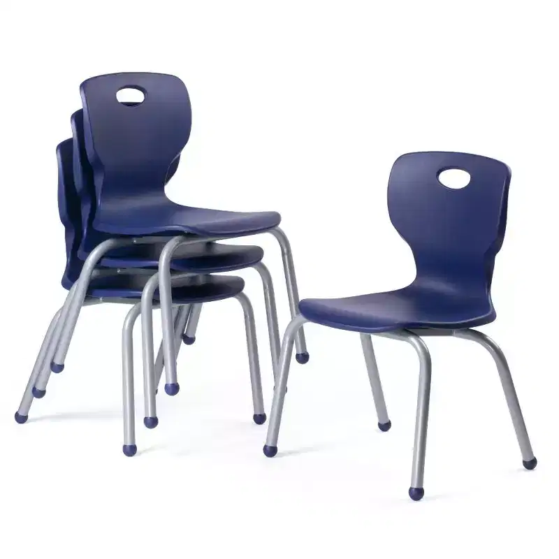 Bintiva Activity Table & Chair Set  24x48 Gray Sprayed Edge Table with Adjustable Legs and 4 Blue 12 NAAR Classroom Chairs