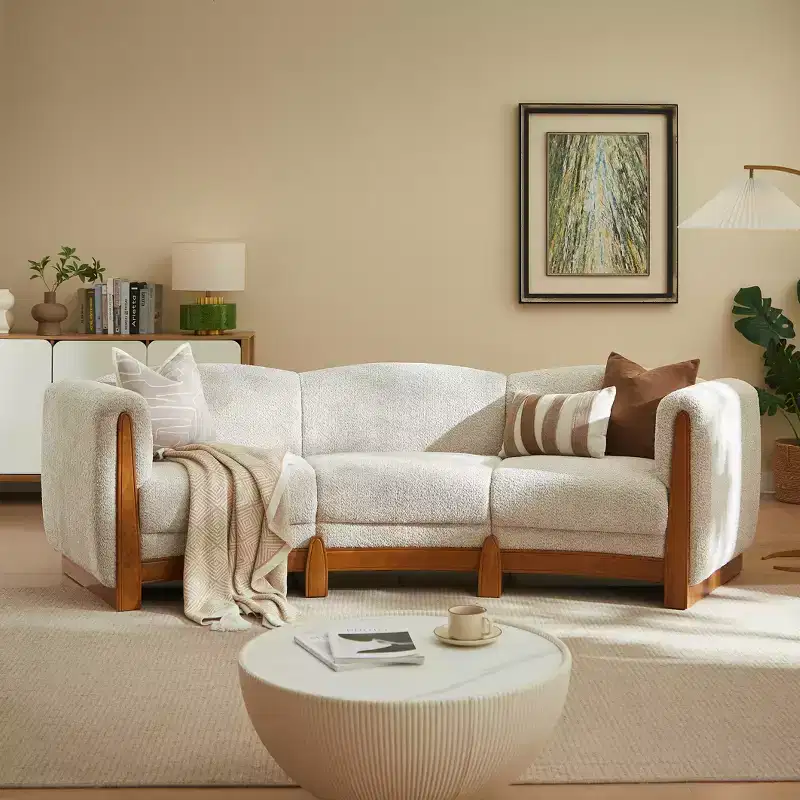 106.5-Inch Modern Curved Boucle Upholstered Sofa