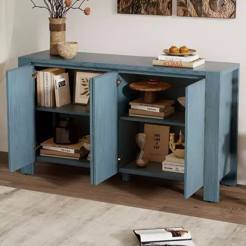 Okak Retro Sideboard Buffet Cabinet, Accent Cabinet with 4 Doors and 4 Shelves, Storage Cabinet for Living Room, Entryway, Hallway, Office