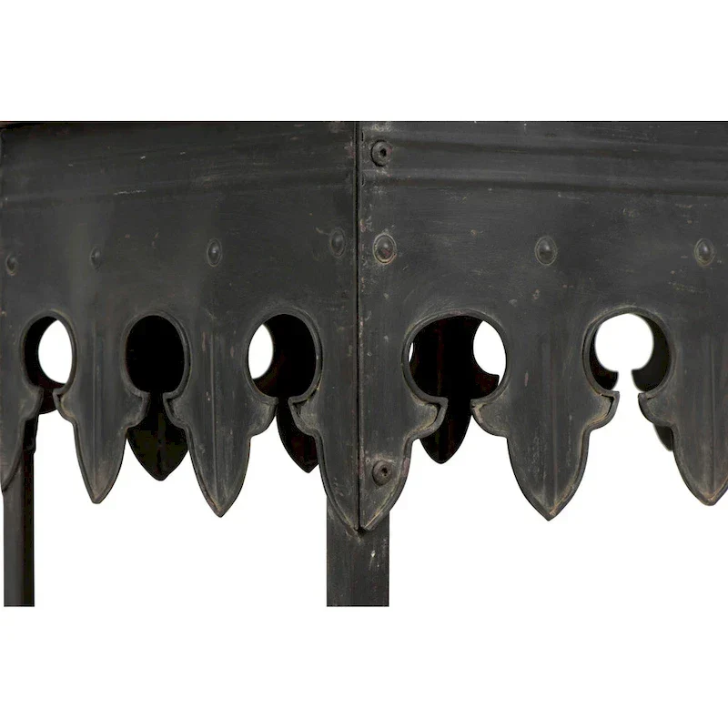 Zinc-Finished Metal and Wood Scalloped Edge Sofa Table
