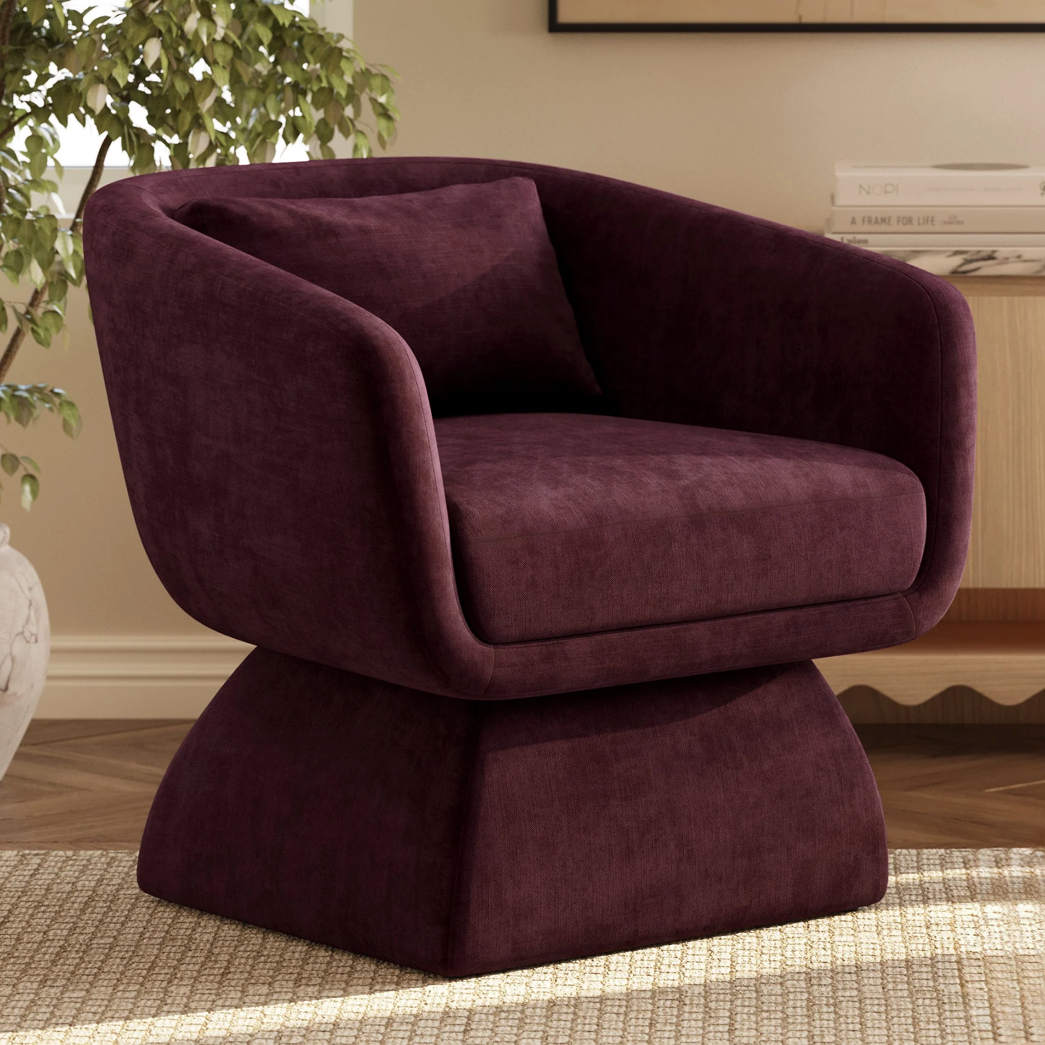 Modern Mello Plum Lounge Chair with Kiln-Dried Wood Frame