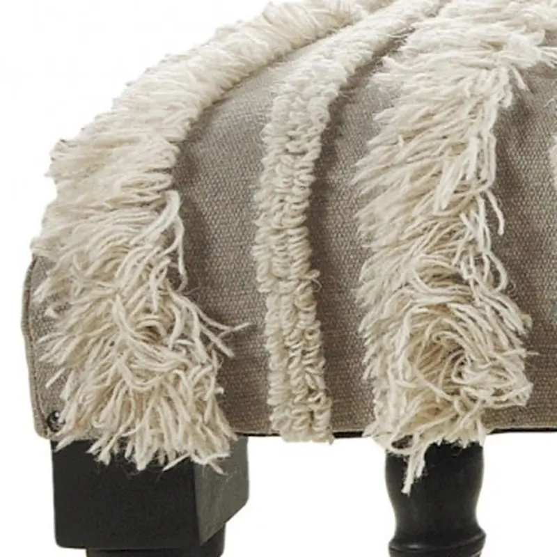 Cotton Upholstered Bedroom Bench with Solid Wood Legs, Striped, Nailhead Trim — 47