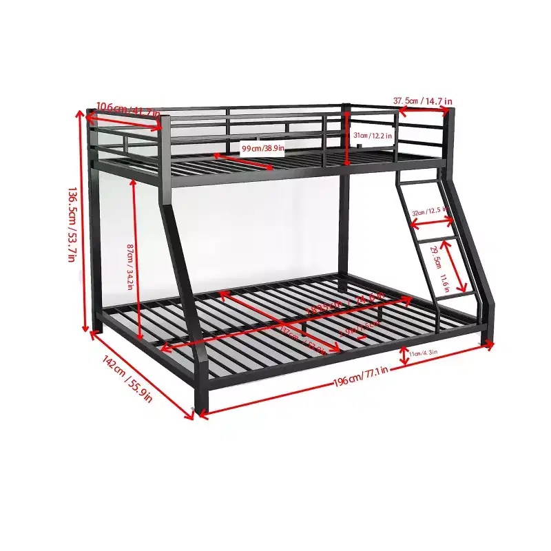 Bellemave Metal Twin Bunk bed for Kids and Adults , With Safety Guardrail and Ladder , Black