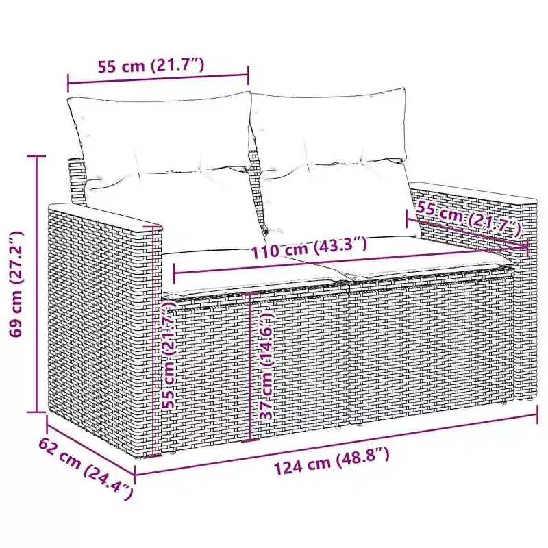 vidaXL Garden Sofa Set Black PE Rattan Large Modular Garden Sofa Set