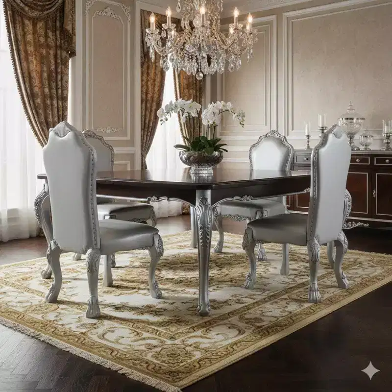 Royal Hampton 25 Inch Side Chair Set of 2, Curved Top, Carved Scrolled Motifs, White