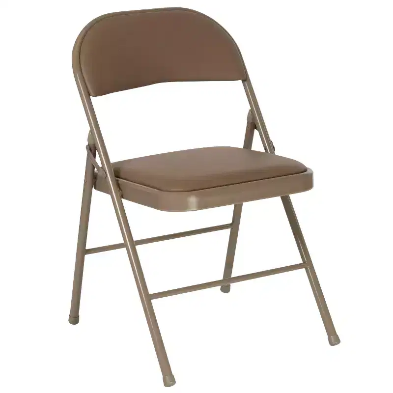 Beige / Gray Padded Vinyl Folding Chair – Set of 2