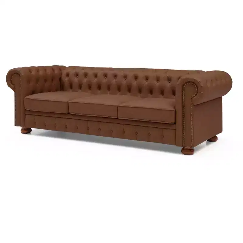 Elegant Chesterfield Technical Leather Sofa, Tufted 3-Seater/2-Seater/1-Seater Couch with Nailhead Trim and Rolled Arms  ModernLuxe