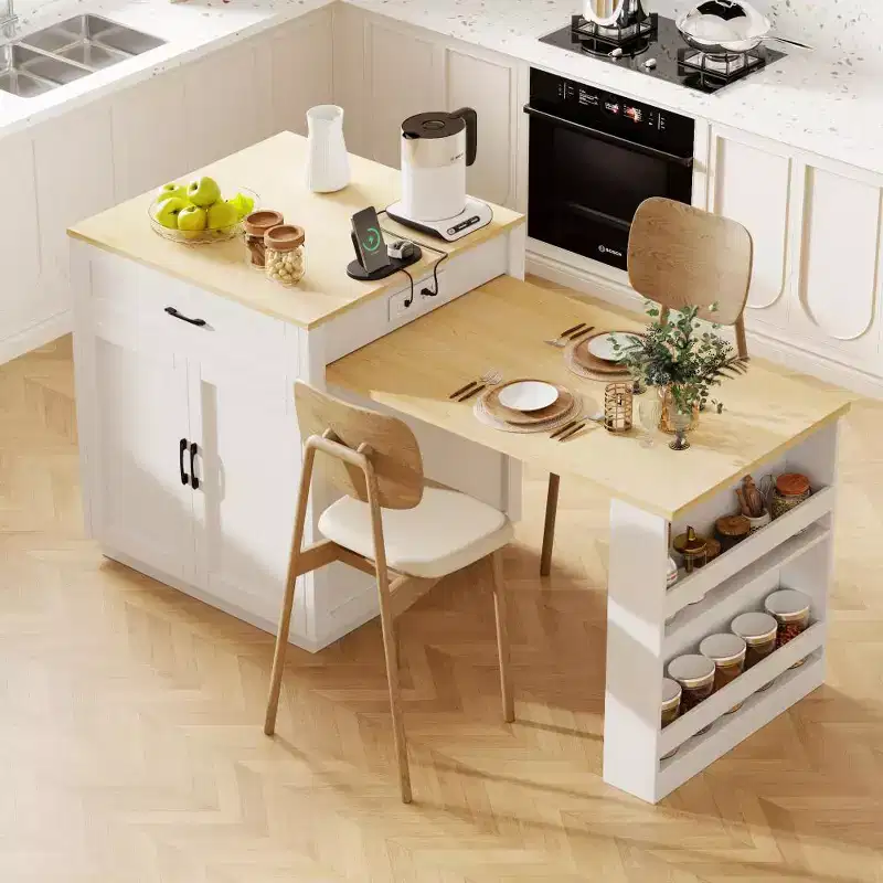 Kitchen with Dining Table, Kitchen Table with Outlet,2 Drawers 2 Side Shelves